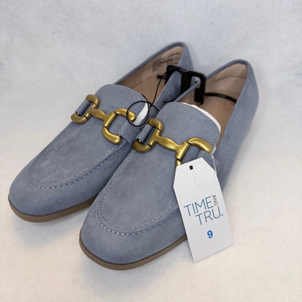Time and Tru Womens Size 9 Blue Faux Suede Horsebit Loafers Memory Foam NWT - Picture 4 of 4